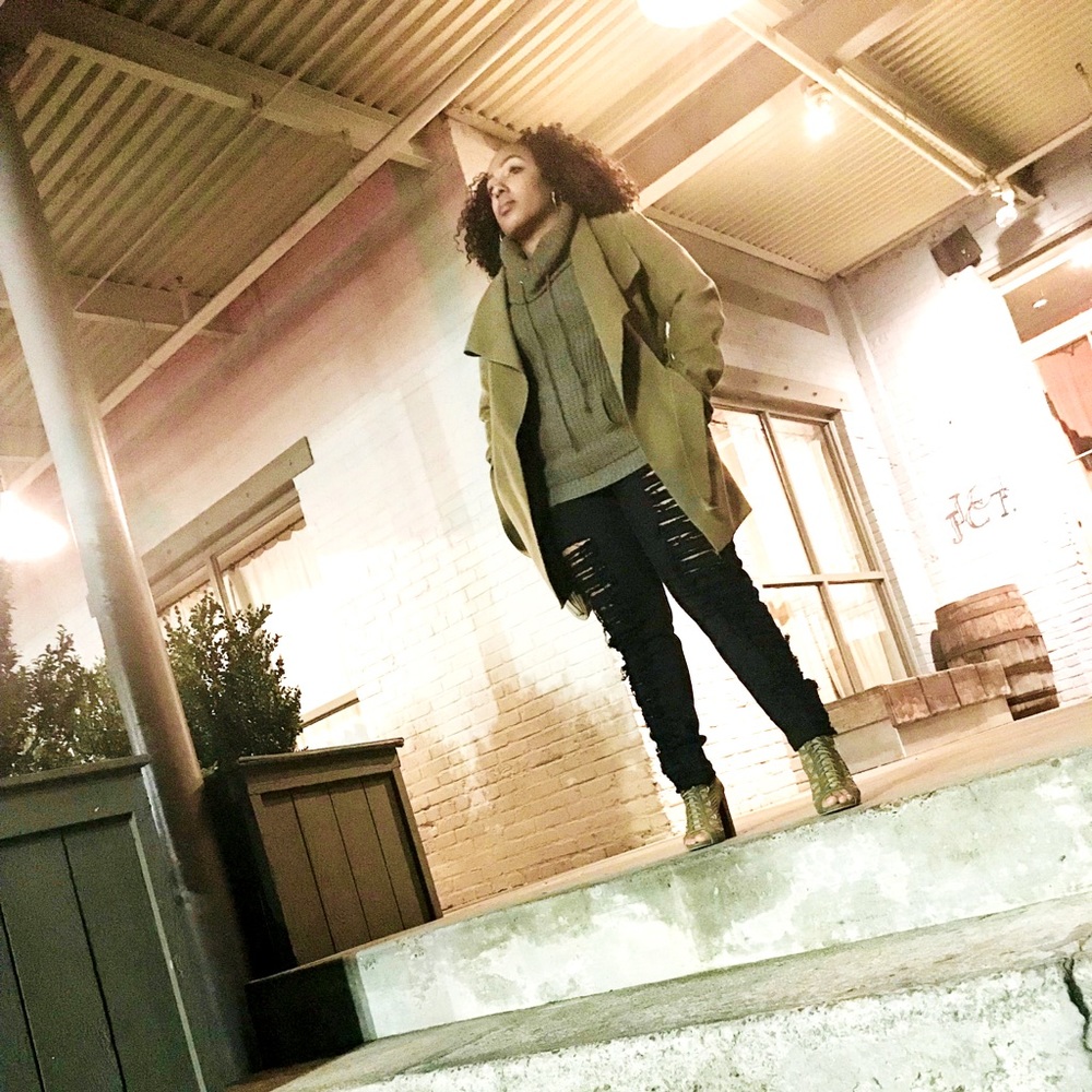 Olive Green Turtleneck Sweater with front pocket